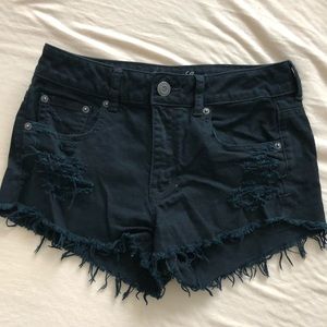 American Eagle Black Stretch Denim Shorts